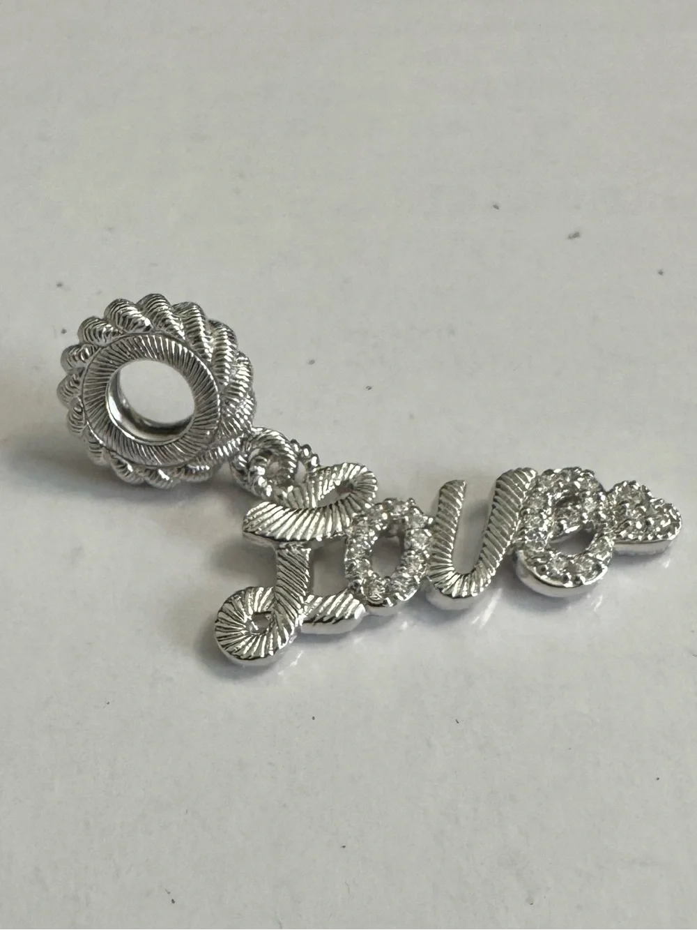 Judith Ripka 925 Silver 'Love' Script Charm Pendant - Picture 1 of 5